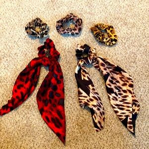 Lot of 5 Leopard Print Scrunchies